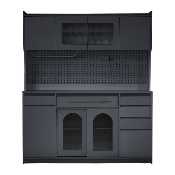 English Elm (assembly Required) Topmax 63w Matte Black Buffet Hutch with Pegboard and Power Outlet N717S000079B