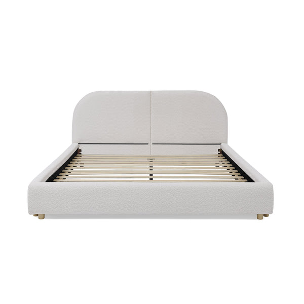 English Elm Queen Upholstered Bed with Tall Curved Headboard Soft Textured Fabric Modern Bedroom Beige W487S00485