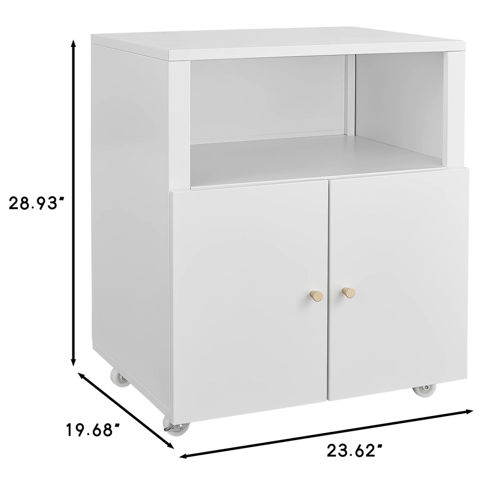 English Elm Home Office Rolling Printer Cart with Lateral Filing Cabinet and Open Storage Shelf White W1247P236440