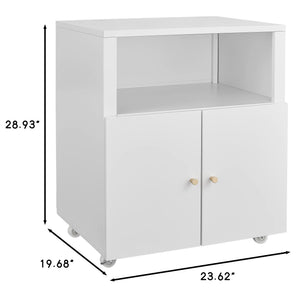 English Elm Home Office Rolling Printer Cart with Lateral Filing Cabinet and Open Storage Shelf White W1247P236440