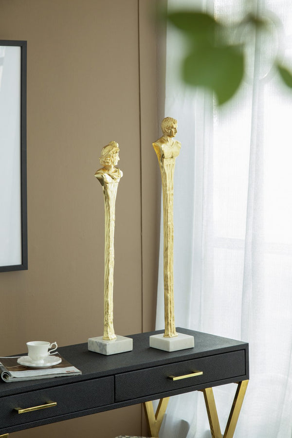 English Elm 5.5X5.5X32" Elegant Gold Roman Statue On White Marble Base - Timeless Decor For Modern Spaces W2078P172357