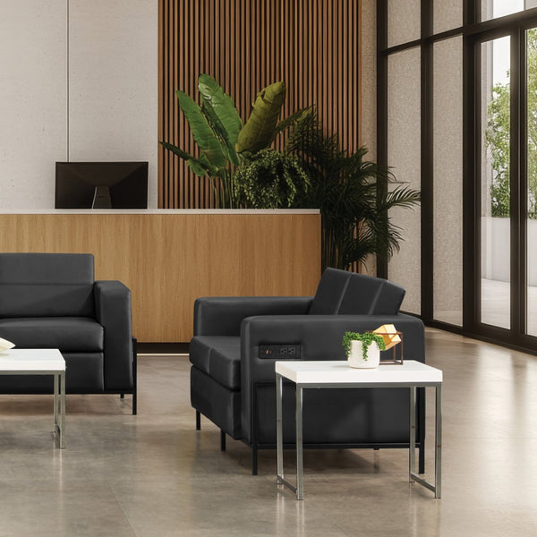 OSP Home Furnishings Arctic Two Seat Faux Leather Reception Lounge Chair with Usb Charging Modern Frame Loveseat ARCT52-U65
