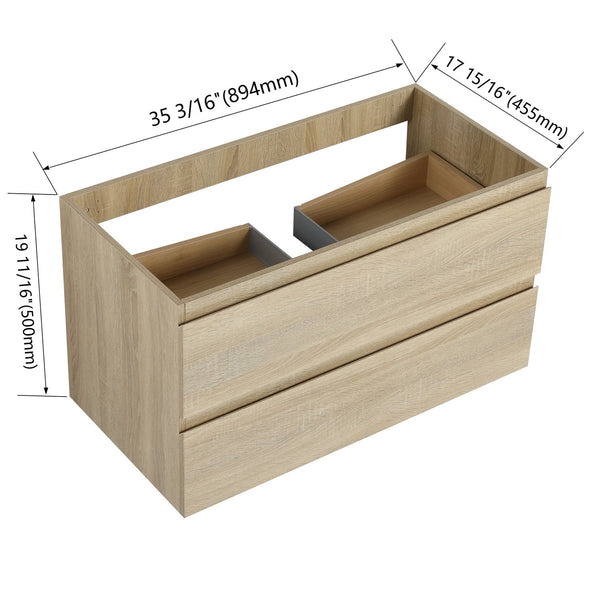 English Elm 36" Wall-Mounted Bathroom Vanity Cabinet with Wood Grain Finish, Soft-Close Drawers, Water-Resistant Plywood Light Oak W999P174700
