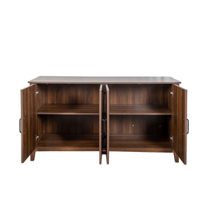 English Elm Cabinet Modern 4-Door Sideboard with 4 Open Shelves, 59" Freestanding Storage Console for Home Decor W331P266133