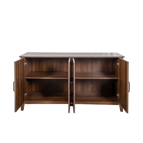 English Elm Cabinet Modern 4-Door Sideboard with 4 Open Shelves, 59" Freestanding Storage Console for Home Decor W331P266133