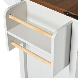 English Elm K&k Farmhouse Rolling Kitchen Island with Drop Leaf Power Outlets and Storage Cabinet White N707S170348W