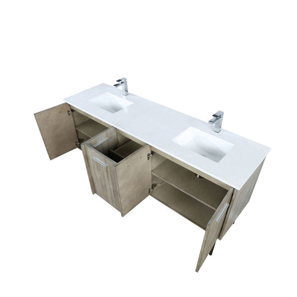 English Elm Rustic Acacia Double Bath Vanity 72" Wide With White Quartz Top & Chrome Faucet For Modern Elegance B2731P259640-GIGA