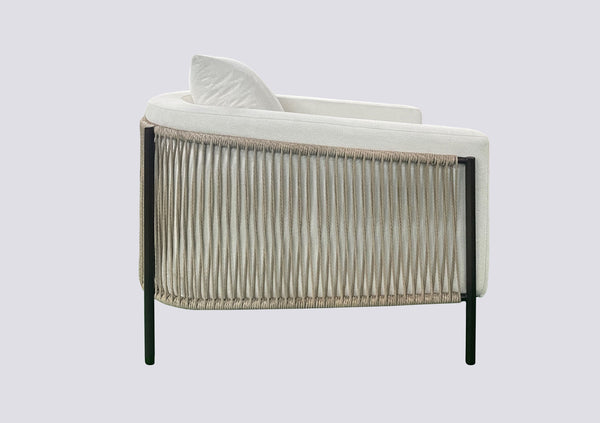 English Elm Accent Chair with Woven Rope Exterior, Plush High-Density Cushions, Dacron Wrap, Durable Frame Cream White 38 L x 40 W x 31 H B2699P296298