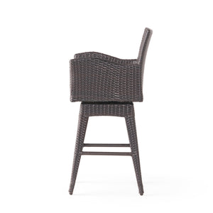 English Elm Modern Outdoor Pe Wicker Swivel Barstool with Cushioned Seat and Iron Frame 54128.00