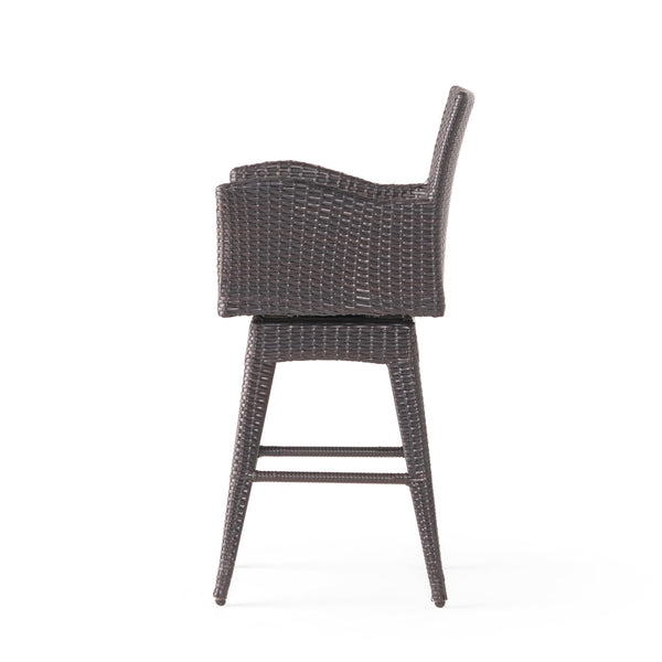 English Elm Modern Outdoor Pe Wicker Swivel Barstool with Cushioned Seat and Iron Frame 54128.00