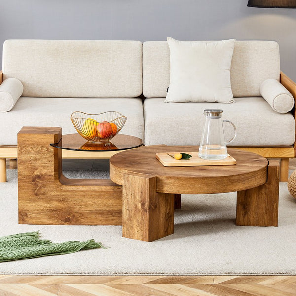 English Elm The detachable double-decker coffee table — Wood MDF, quick 10–15 min assembly, anti-collision, easy-clean modern design W1151P184841