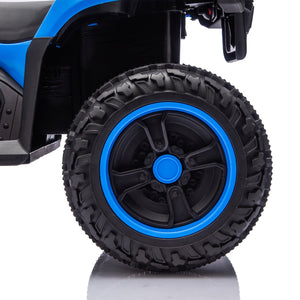 English Elm 24v Dual Motor Kids Atv Ride on with Led Lights Bluetooth Storage Racks Off Road Blue W1578P390449