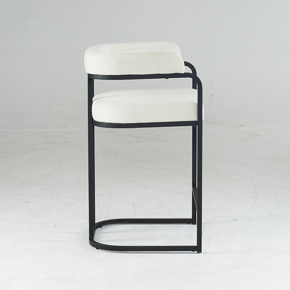 English Elm Modern Chenille Counter Stools Set of 2 — Upholstered Ergonomic Bar Chairs with Metal Frame & Armrests for Kitchen Island White W1901P264276