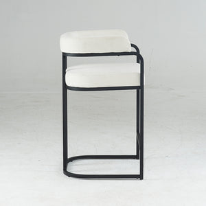 English Elm Modern Chenille Counter Stools Set of 2 — Upholstered Ergonomic Bar Chairs with Metal Frame & Armrests for Kitchen Island White W1901P264276