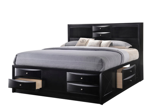 English Elm 1Pc Contemporary King Captain'S Platform Bed With Storage - Stylish Solid Wood Design In Black Finish B011S01469