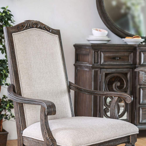 English Elm Natural Rustic 2-Piece Arm Chair Set With Ivory Upholstered Seats & Intricate Wood Inlay Detail B2741P408875