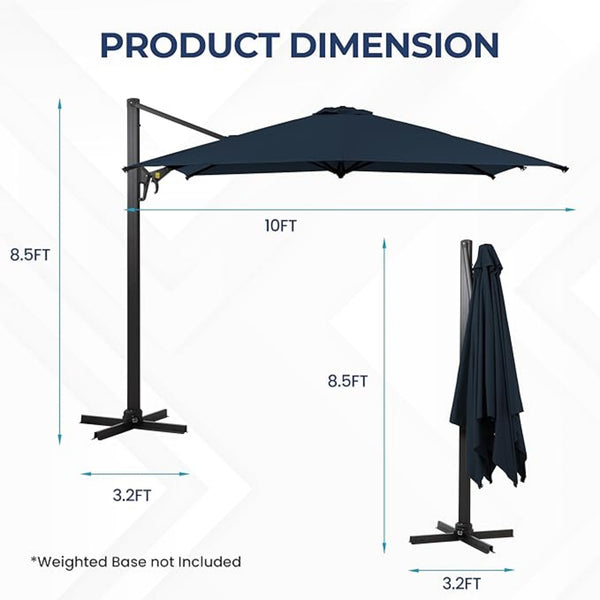 English Elm 10 Ft Square Cantilever Patio Umbrella Upf 50 Plus Polyester Canopy 360 Rotation B082P454954