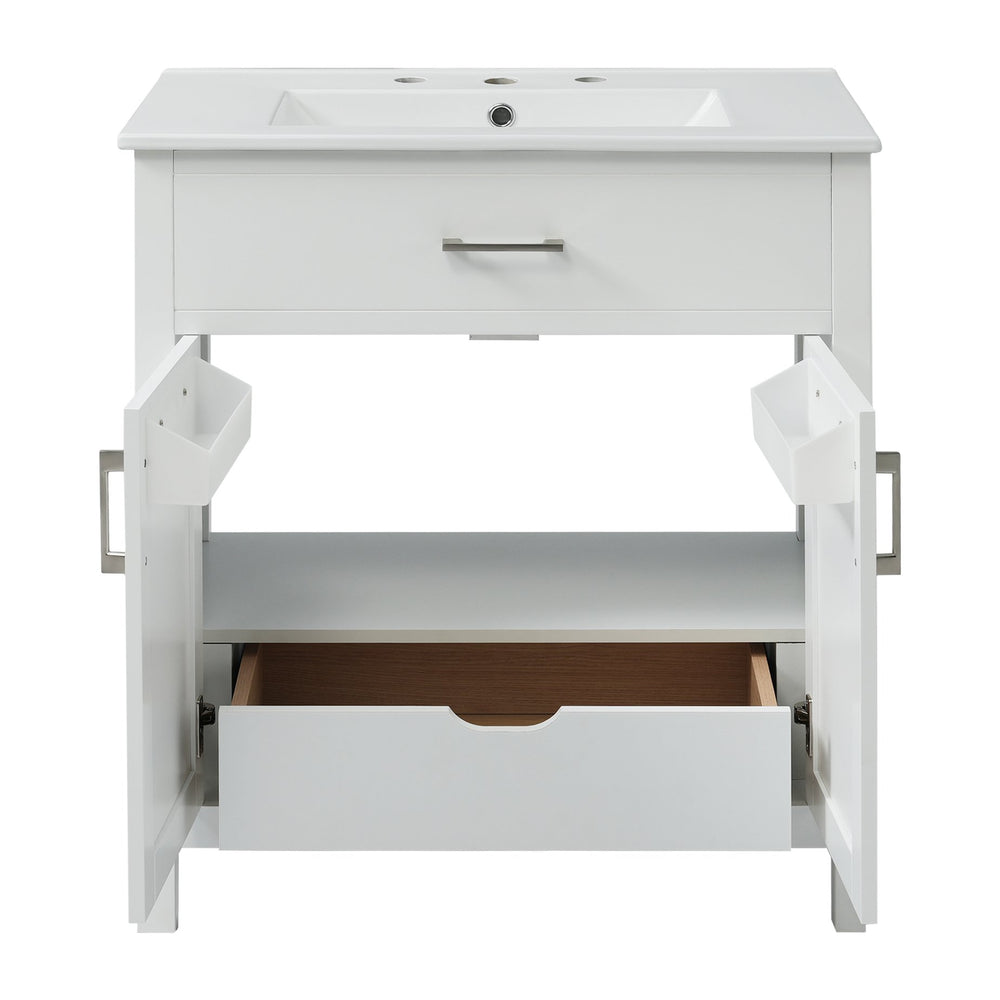 English Elm 30-Inch Bathroom Vanity With Ceramic Sink And Storage - Ideal For Space-Saving Small Bathrooms! WF530809AAK