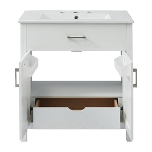 English Elm 30-Inch Bathroom Vanity With Ceramic Sink And Storage - Ideal For Space-Saving Small Bathrooms! WF530809AAK