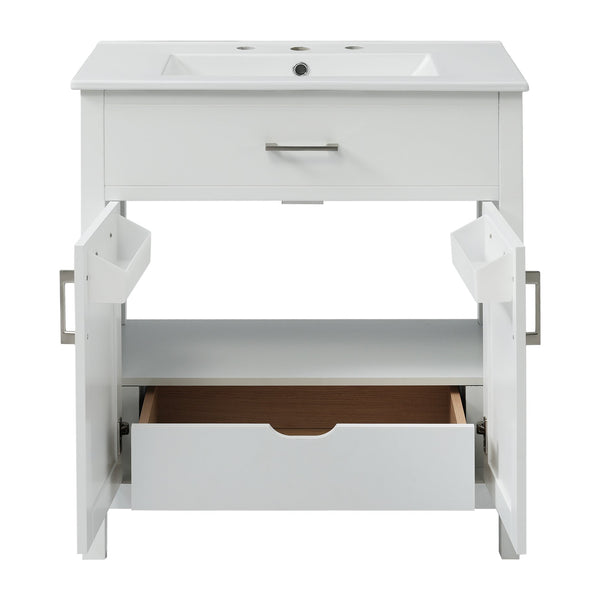 English Elm 30-Inch Bathroom Vanity With Ceramic Sink And Storage - Ideal For Space-Saving Small Bathrooms! WF530809AAK