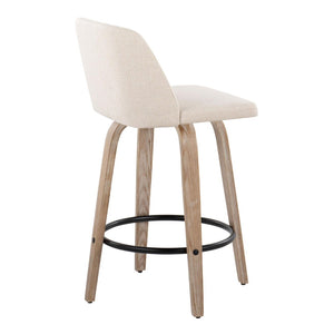 English Elm Toriano 26" Mid-Century Modern Counter Stool Set Of 2 With Swivel, Cream Fabric & White-Washed Wood B202S00413-GIGA