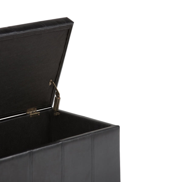 English Elm Amelia Storage Ottoman Bench with Hidden Compartment, Nailhead Trim, Stitched Faux Leather Seat Black B136P159105