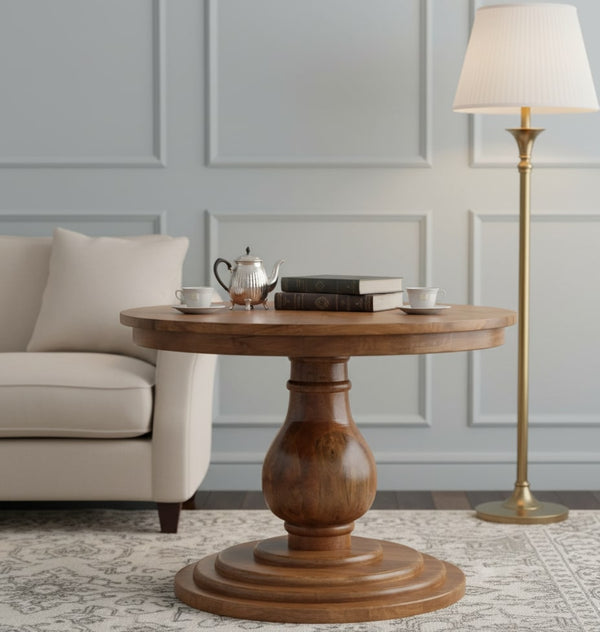 English Elm Artisan Solid Mango Wood Round Dining Table Handcrafted Golden Teak Finish B182P431968