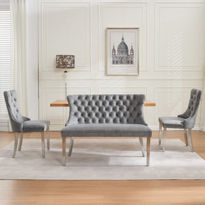 English Elm Velvet Mid-Century Double Dining Loveseat Bench with Hand-Tufted Buttons, Wingback Comfort, Luxe Seating Gray W1143P362520