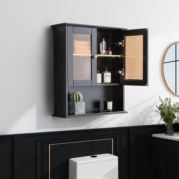 English Elm Upgraded Wall Mounted Bathroom Cabinet Mdf Over Toilet Storage with Soft Close Doors Black T3785P356592