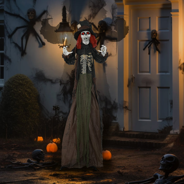 English Elm Homcom 6' Life-Size Animatronic Zombie With Light-Up Eyes, Realistic Skeleton, Motion & Sound Activation W2225P229498