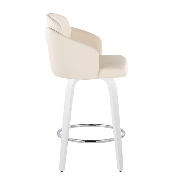 English Elm Fixed-height Swivel Counter Stools with Faux Leather Seats and Chrome Footrest Set of 2 B202S01812