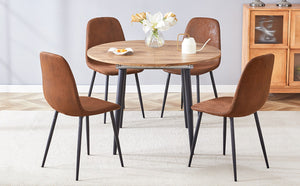 English Elm Table And Chair Set - Modern Extendable Round-To-Oval Dining Table With 4 Plush Suede Chairs For Comfort W1151S04100-GIGA