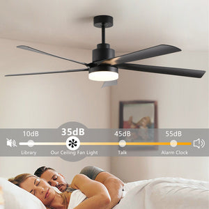 English Elm 65 Black 5-Blade Ceiling Fan with Dimmable LED Light, Remote Control, Quiet DC Motor, Modern Elegance for Living Room Bedroom W1340P243907