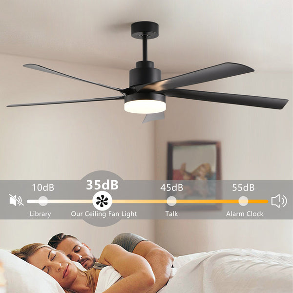 English Elm 65 Black 5-Blade Ceiling Fan with Dimmable LED Light, Remote Control, Quiet DC Motor, Modern Elegance for Living Room Bedroom W1340P243907