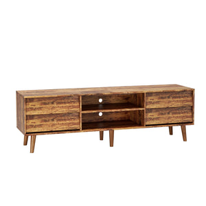 English Elm 63 Vintage Bevel TV Stand 63-inch Media Console with Drawers and Open Shelves, Rustic Artful Design Brown W578P193297
