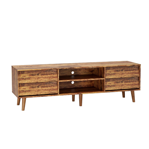 English Elm 63 Vintage Bevel TV Stand 63-inch Media Console with Drawers and Open Shelves, Rustic Artful Design Brown W578P193297