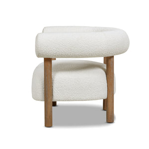English Elm Jennifer Taylor Home - Fuji Plush 37" Mid Century Barrel Arm Chair in Ivory Bouclé — Wide 28" Seat, Solid Rubberwood Legs B2719P238263