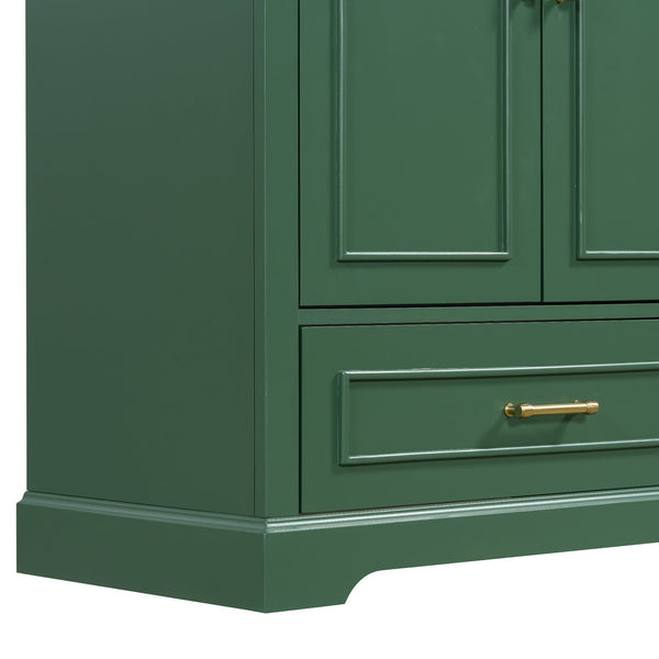 English Elm 30" Modern Bathroom Vanity with Ceramic Sink, Soft-Close Doors, Divided Drawer & Dual Door Shelves Green N729P321376F