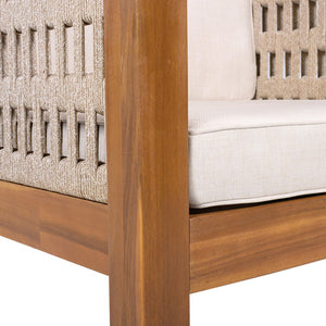 English Elm Acacia Wood Outdoor Lounge Chair with Wicker Arms Teak Finish Patio Seating N779P359687B