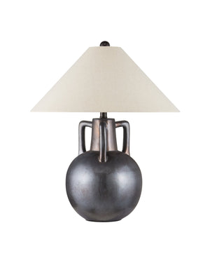Currey & Company Autry Table Lamp - Unique Ceramic Jug Design With Hand-sprayed Glaze, Bronze Hardware & Empire Shade Gray Ceramic 6000-1035-currey-company