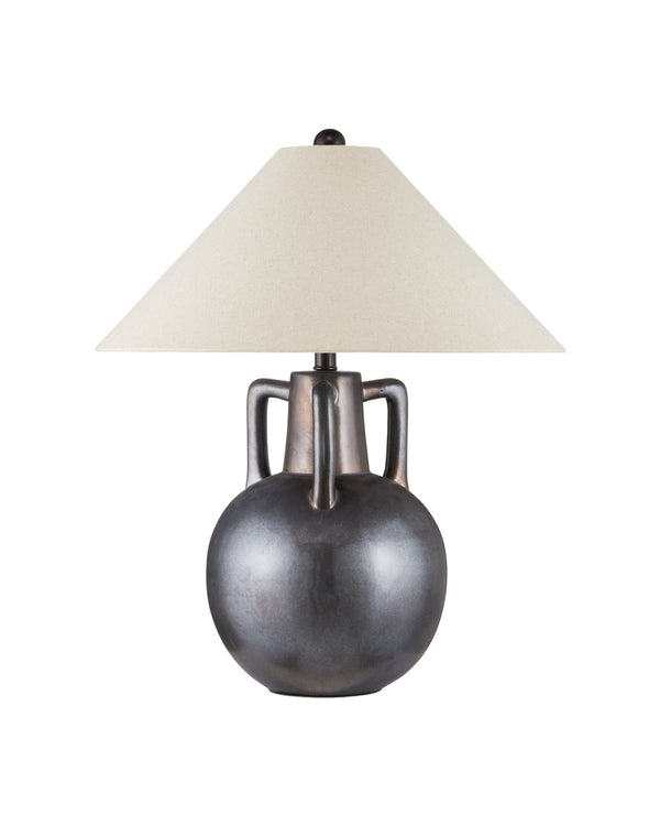 Currey & Company Autry Table Lamp - Unique Ceramic Jug Design With Hand-sprayed Glaze, Bronze Hardware & Empire Shade Gray Ceramic 6000-1035-currey-company