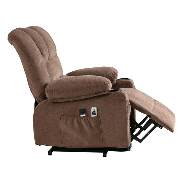 English Elm Power Lift Lounge Chair With Heating & Vibration Massage For Elderly, Usb Charging, Brown Upholstery W1521P302628-GIGA