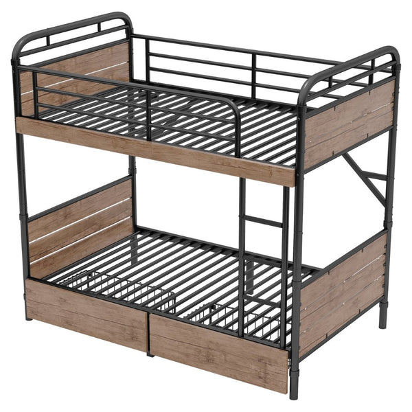 English Elm Twin Xl Metal Bunk Bed With Led Light & Charging Station, 2 Storage Drawers For Organized Living W2580S00048-GIGA