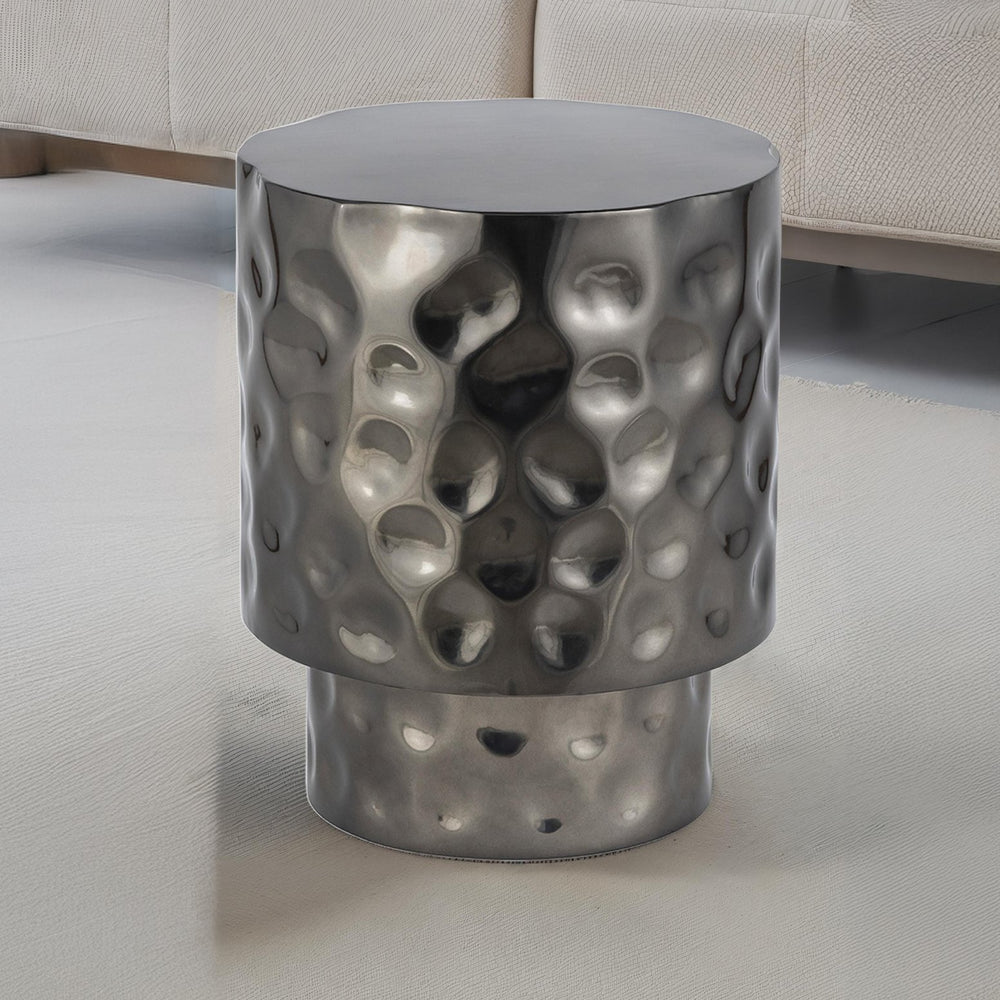 English Elm ET-90-30-16 Hammered Stainless Steel End Table in Nickel — Modern Accent, Durable, Copper/Gold/Silver Options B009P345163