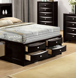 English Elm Contemporary Eastern King Storage Bed Set with Bookcase Headboard in Matte Black Wood B2741S00573