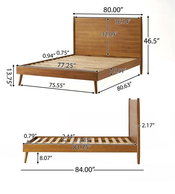 English Elm Cohron Solid Acacia Twin Platform Bed with Splayed Legs and Mid-century Modern Style 67062.00MEDBRN-K-FULL BED
