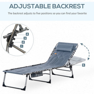 English Elm Outsunny Padded Reclining Outdoor Chaise with Headrest Foldable Steel Frame Lounge Chair Gray W2225P174383