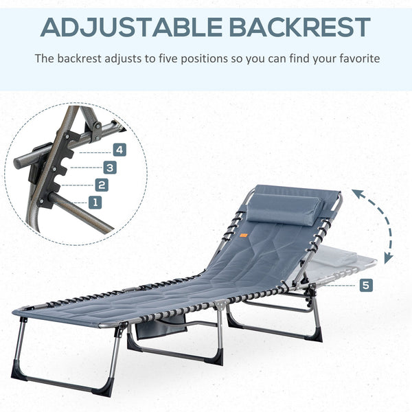 English Elm Outsunny Padded Reclining Outdoor Chaise with Headrest Foldable Steel Frame Lounge Chair Gray W2225P174383