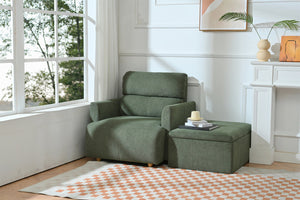 English Elm Oversized Storage Ottoman Accent Chair with Deep Wide Seat, Mid-Century Upholstered Lounge Sofa for Cozy Reading and Relaxation Dark Green W1028S00045