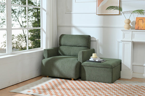 English Elm Oversized Storage Ottoman Accent Chair with Deep Wide Seat, Mid-Century Upholstered Lounge Sofa for Cozy Reading and Relaxation Dark Green W1028S00045